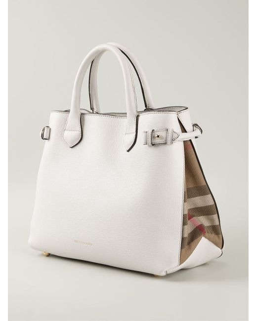 Burberry Medium 'banner' Tote in White | Lyst
