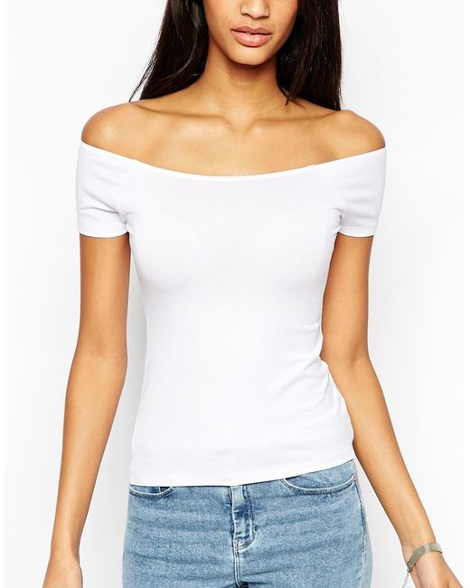 ASOS The Off Shoulder Top With Short Sleeves in Blue | Lyst Canada