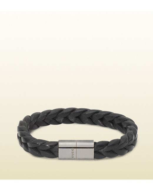 Gucci Black Woven Leather Bracelet for Men  Lyst