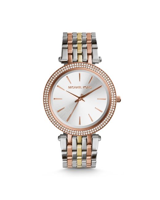 Michael kors Darci Pavé Two-tone Watch in Silver (TWO TONE) | Lyst