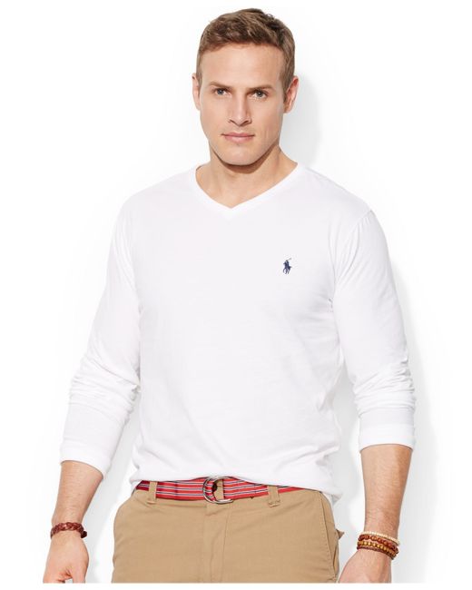 Polo Ralph Lauren White Big And Tall Long-Sleeve V-Neck T-Shirt for men