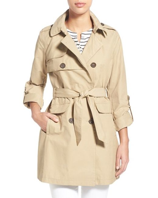 Vince camuto Roll Sleeve Double Breasted Trench Coat in Natural | Lyst