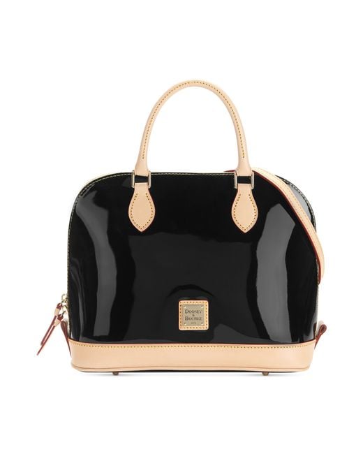 Dooney & Bourke Patent Leather Zip Satchel in Black | Lyst