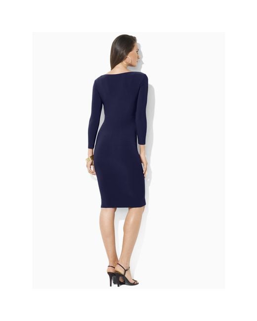 Ralph Lauren Faux-Wrap Jersey Dress in Blue | Lyst