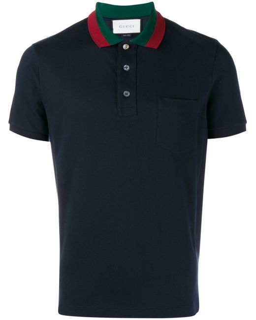 Gucci Blue Striped Collar Polo T-shirt for men