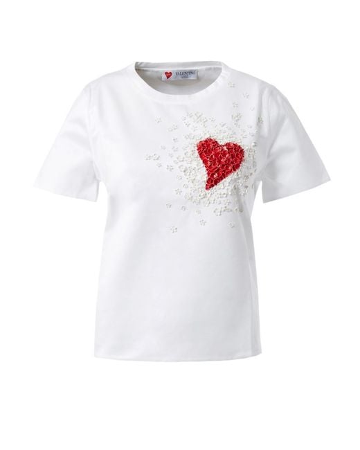 Valentino White Textured Heart T-Shirt