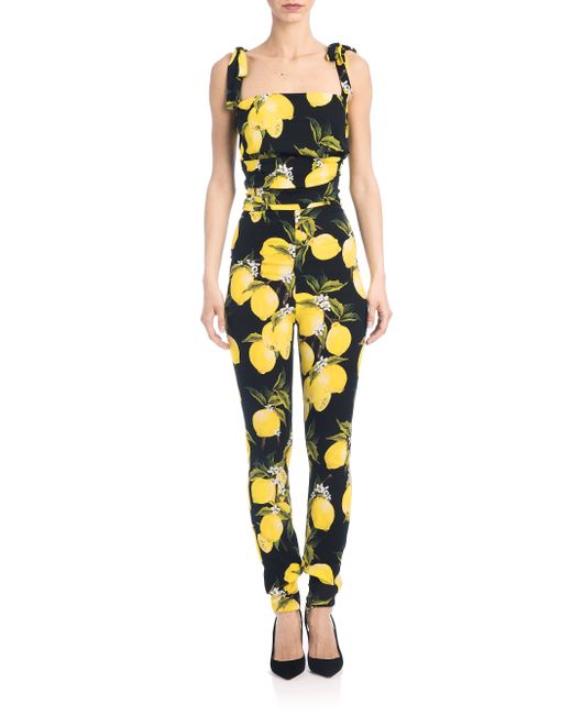 Dolce & Gabbana Lemon-print Charmeuse Jumpsuit in Yellow | Lyst