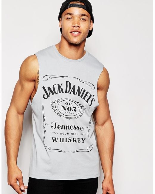 ASOS Gray Sleeveless T-shirt With Jack Daniels Print for men