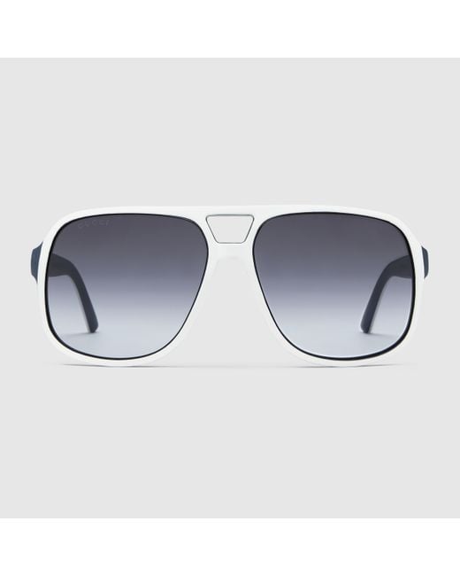 Gucci White Rectangular Frame Sunglasses With Web for men