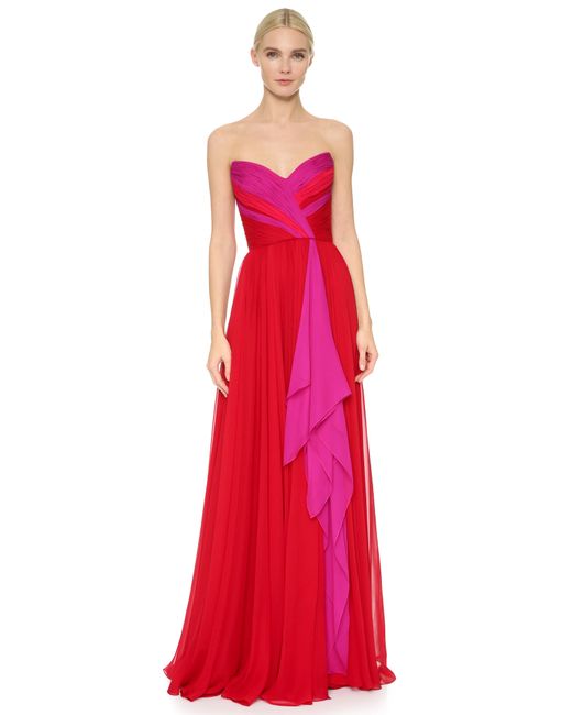 Reem Acra Pink Strapless Chiffon Gown