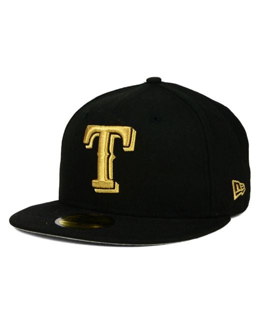 KTZ Black Texas Rangers Gold 59fifty Cap for men