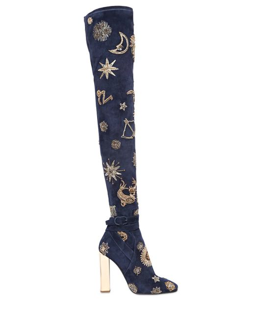 Emilio Pucci Blue 110mm Zodiac Suede Over The Knee Boots