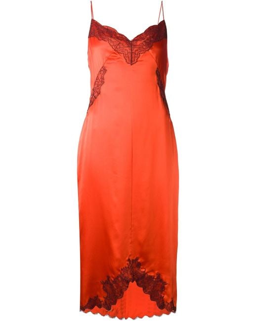 Rag & Bone Red Lace-Trimmed Silk Slip Dress