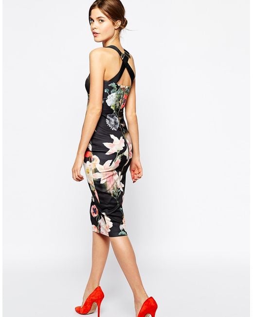 Ted Baker Midi Body-conscious Dress in Bloom Print | Lyst