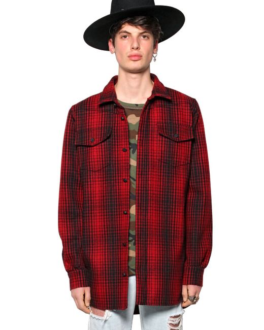 Off-White c/o Virgil Abloh Red Puff Print Heavy Wool Flannel Shirt for men