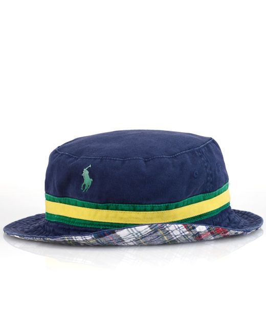 Polo Ralph Lauren Blue Reversible Plaid Bucket Hat for men