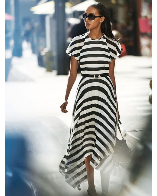 Karen Millen Drape Bold Stripe Dress in Black | Lyst UK