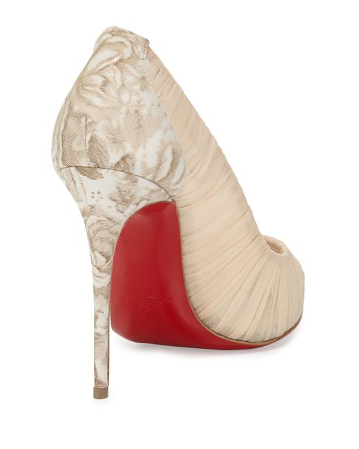Christian louboutin Follie Draperia Ruched-Silk Pumps in Beige | Lyst