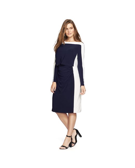 Ralph Lauren Blue Color-blocked Jersey Dress