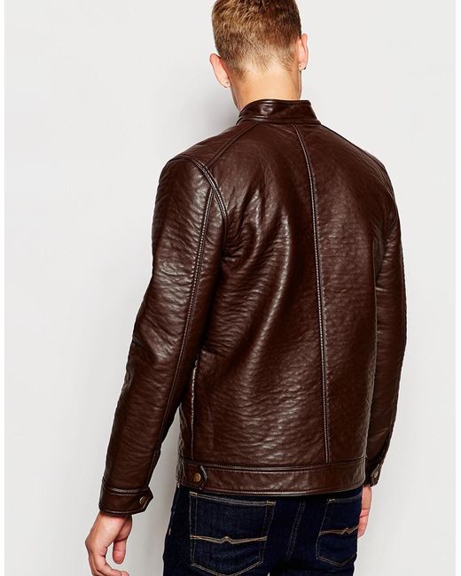 Brave Soul Premium Faux Leather Biker Jacket in Brown for Men | Lyst Canada
