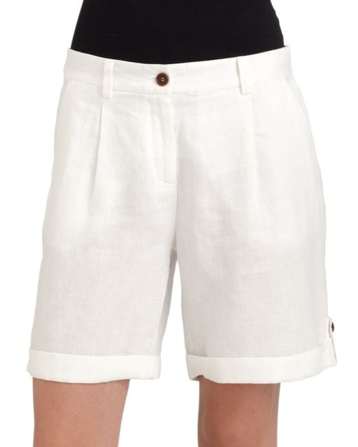 Eileen Fisher White Linen City Shorts