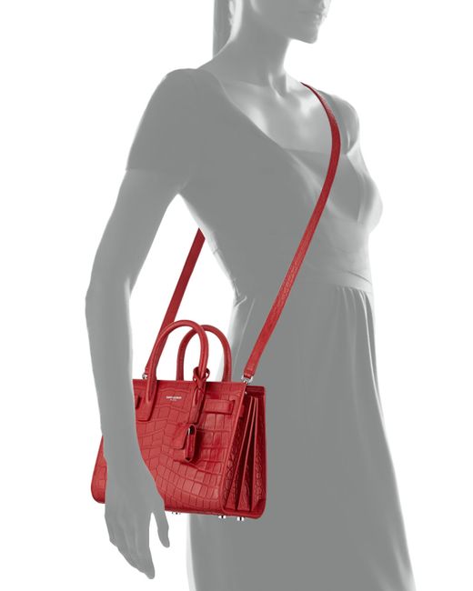 Saint laurent Sac De Jour Croc-Embossed Tote in Red | Lyst