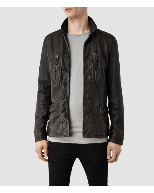 AllSaints Gray Melville Leather Jacket for men