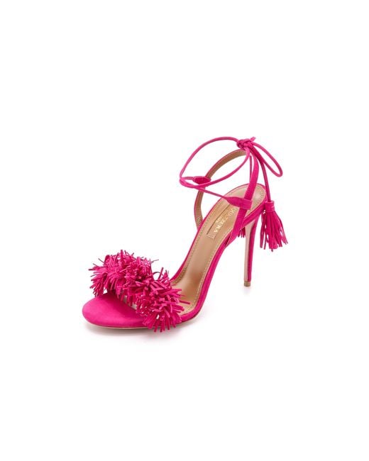 Aquazzura Wild Thing Fringe Sandals - Hot Pink