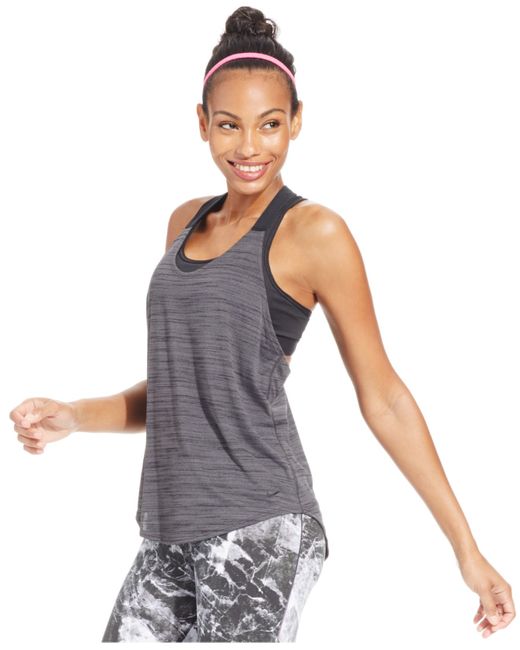 Nike Elastika Dri-fit Heathered Racerback Tank Top in Gray | Lyst