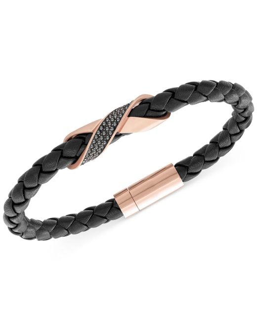 Swarovski Men'S Cross Rose Gold-Tone Black Leather Bracelet for men