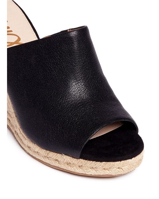 Sam Edelman Black 'bonnie' Leather Espadrille Wedge Mule Sandals