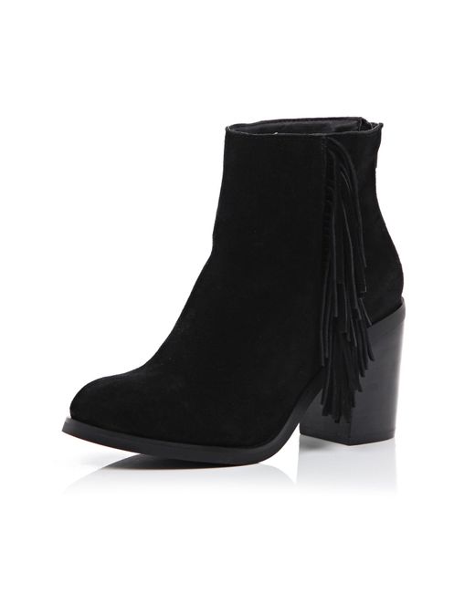 River Island Black Suede Fringed Ankle Boots