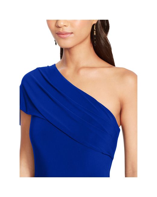 Ralph Lauren One-shoulder Cape Dress in Blue | Lyst