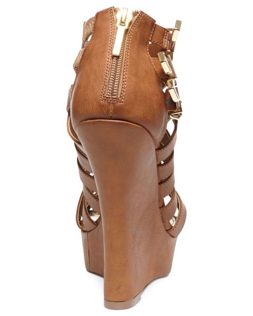 Madden Girl Faboo Strappy Platform Wedge Sandals in Brown Lyst