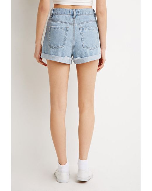 Cuffed High-waist Denim Shorts 