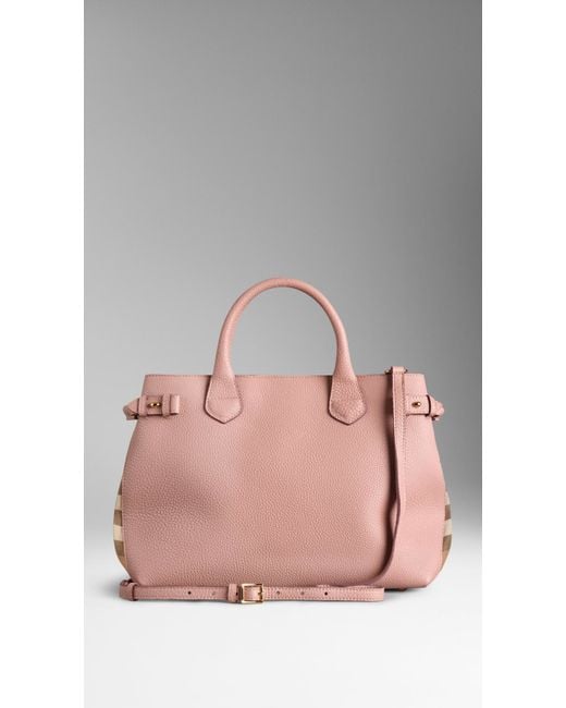 Burberry Pink The Medium Banner In Leather And House Check