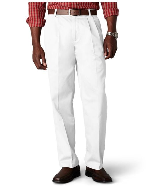 Dockers White D3 Classic Fit Signature Khaki Pleated Pants for men