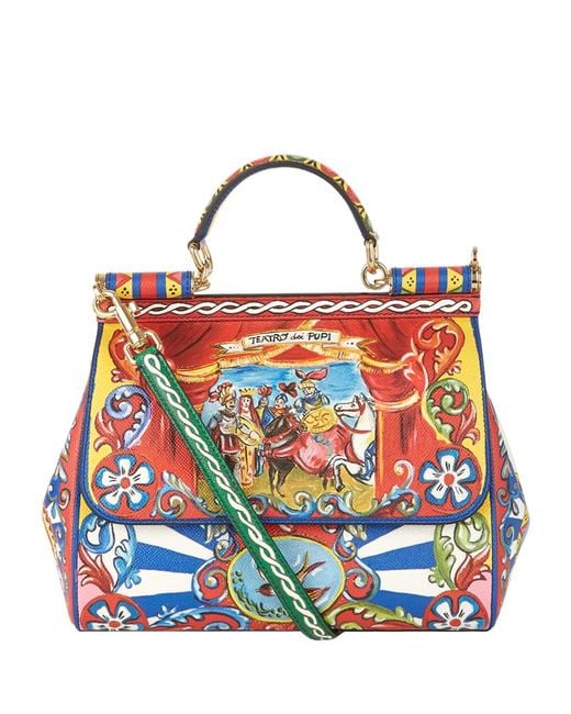Dolce & Gabbana Multicolor Carretto Print Medium Sicily Top Handle Bag