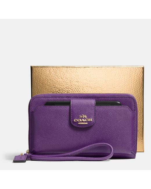 COACH Purple Pocket Universal Phone Wallet In Leather