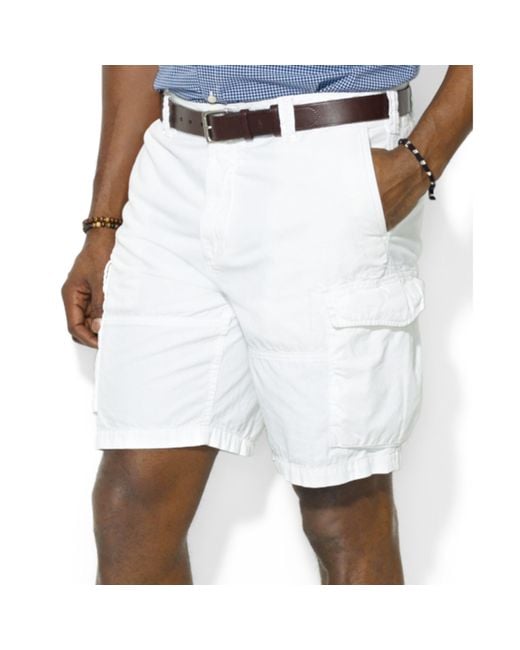 Ralph Lauren White Polo Big and Tall Corporal Cargo Shorts for men