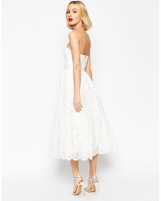 Asos Bridal Lace Bandeau Midi Prom Dress With Crop Jacket
