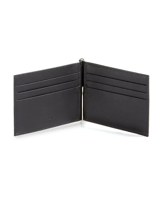 Prada Saffiano Money Clip Wallet in Black for Men | Lyst