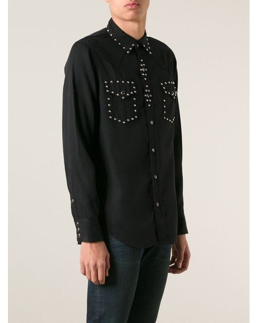 Saint Laurent Black Studded Western Shirt for men