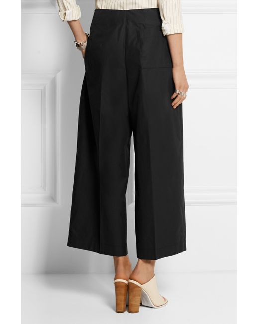 Jil Sander Cropped Cotton-Poplin Wide-Leg Pants in Black | Lyst