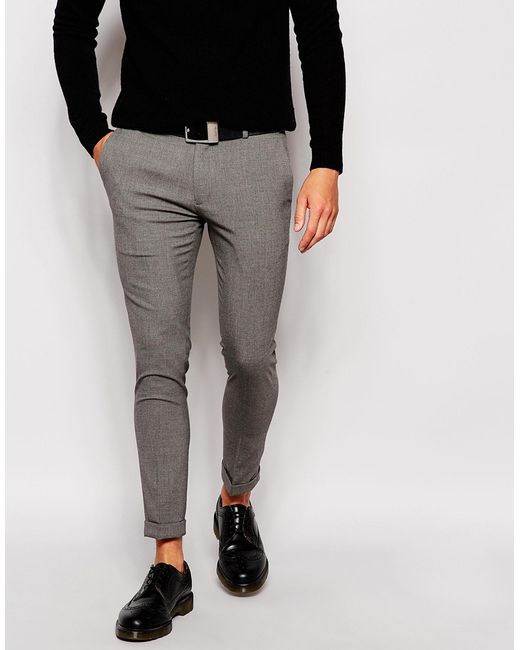 ASOS Super Skinny Smart Cropped Trousers in Gray for Men | Lyst