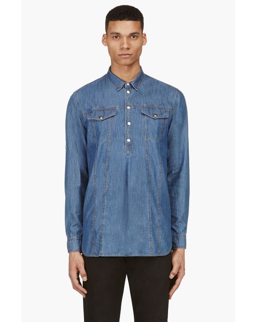 Balmain Blue Denim Pullover Shirt for Men | Lyst