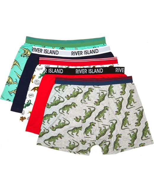 River Island Blue Mixed Dinosaur Print Boxer Shorts Pack for men