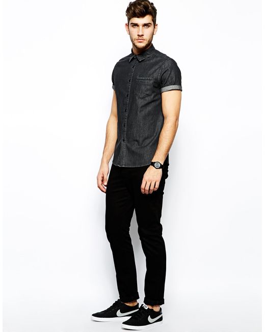 ASOS Denim Shirt In Short Sleeve With 