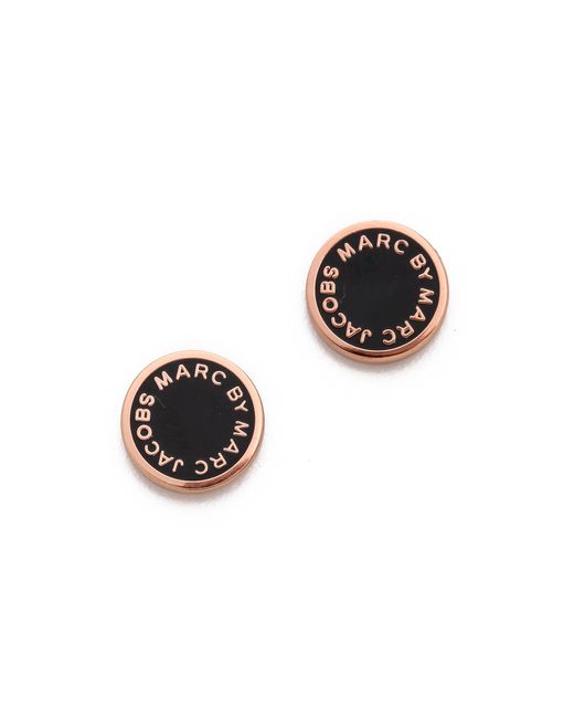 Marc By Marc Jacobs Enamel Logo Disc Stud Earrings in Black | Lyst