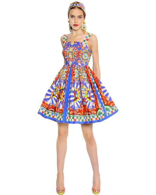Dolce & Gabbana Multicolor Carretto Printed Cotton Poplin Dress